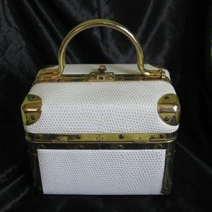 Vintage RARE Lisette White Gold Train Case Box Purse